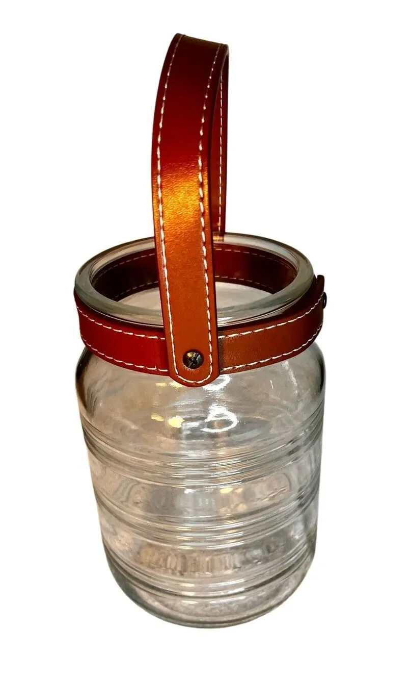 Large Tealight Glass Jar Lantern w/ Leather Handle